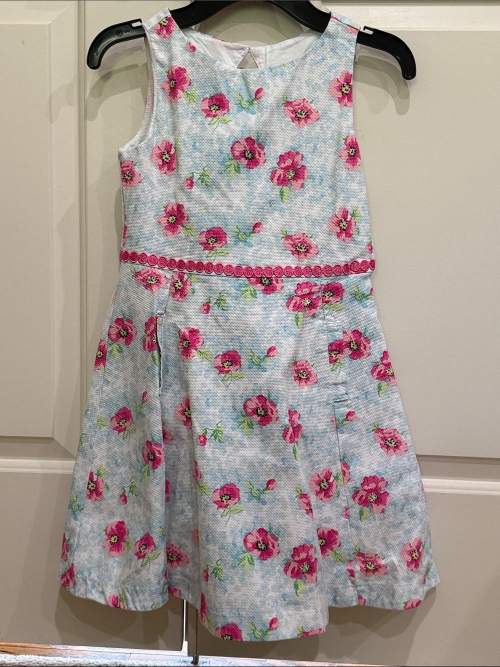 Janie and Jack Pink Floral Dress on Light Blue